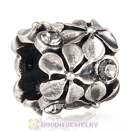 Sterling Silver Buttercup Flower European Beads with Black Diamond Austrian Crystal