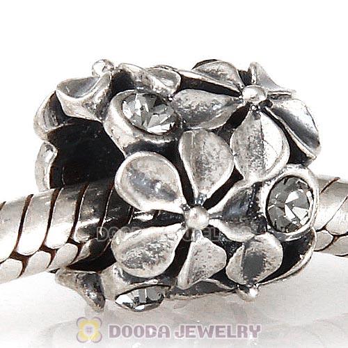 Sterling Silver Buttercup Flower European Beads with Black Diamond Austrian Crystal
