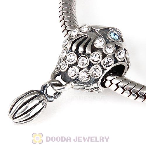 Sterling Silver Splish Splash Fish Charm with Clear Austrian Crystal