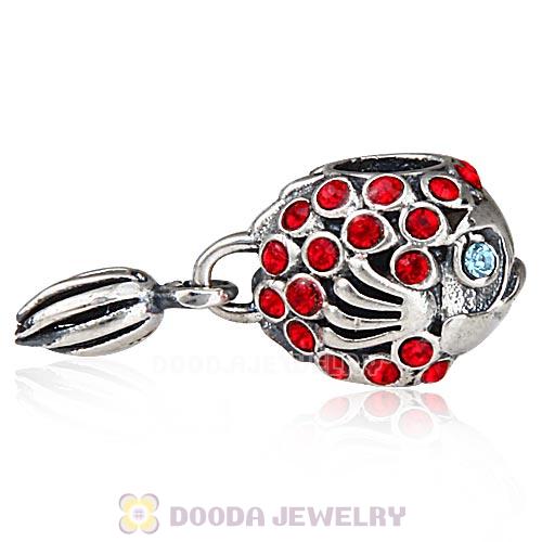 Sterling Silver Splish Splash Fish Charm with Light Siam Austrian Crystal