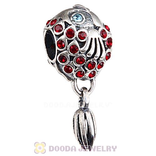 Sterling Silver Splish Splash Fish Charm with Siam Austrian Crystal