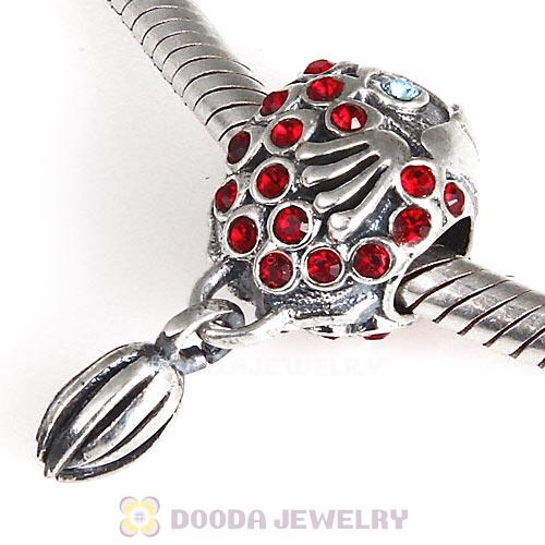 Sterling Silver Splish Splash Fish Charm with Siam Austrian Crystal