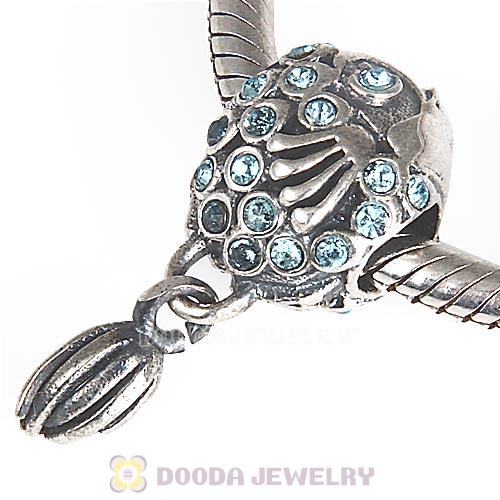 Sterling Silver Splish Splash Fish Charm with Aquamarine Austrian Crystal