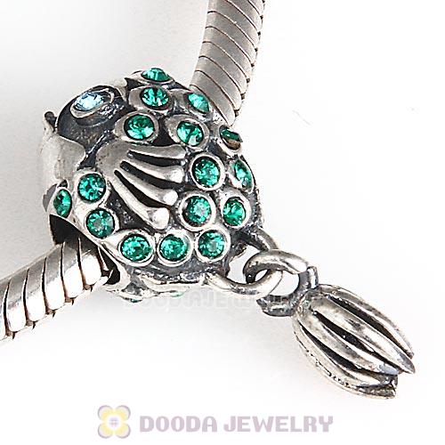 Sterling Silver Splish Splash Fish Charm with Emerald Austrian Crystal