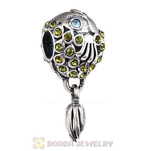 Sterling Silver Splish Splash Fish Charm with Olivine Austrian Crystal
