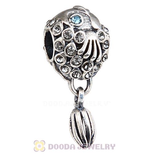 Sterling Silver Splish Splash Fish Charm with Black Diamond Austrian Crystal