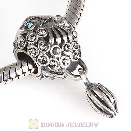 Sterling Silver Splish Splash Fish Charm with Black Diamond Austrian Crystal