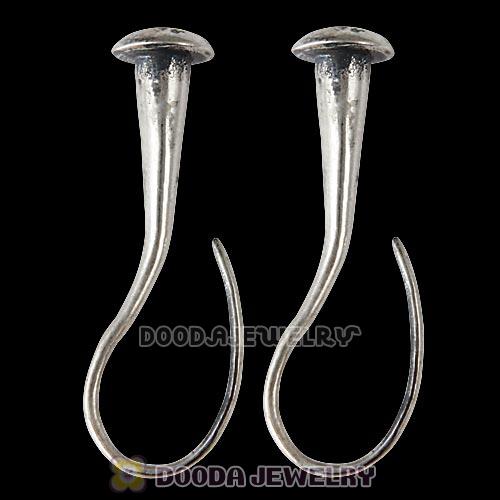 Antique Sterling Silver Sleek Fish Hook Teardrop Earrings fit European Beads