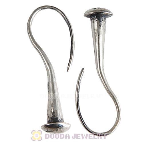 Antique Sterling Silver Sleek Fish Hook Teardrop Earrings fit European Beads