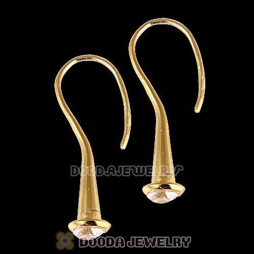 Gold Plated Silver Sleek Fish Hook Teardrop Earrings with CZ Stone
