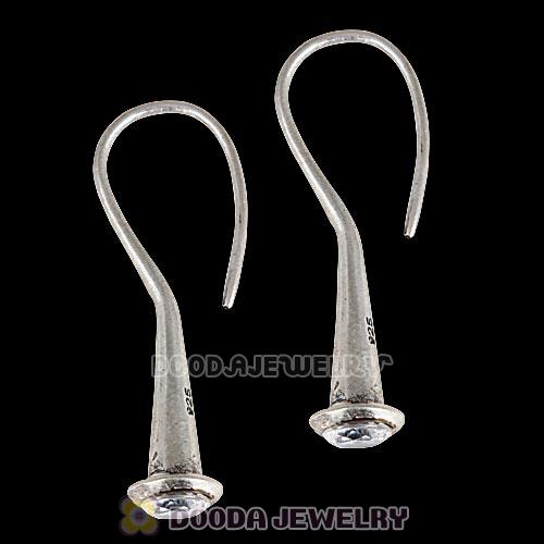 Antique Sterling Silver Sleek Fish Hook Teardrop Earrings with CZ Stone