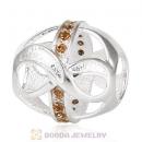 Sterling Silver Just What I Wanted Infinity Beads with Smoked Topaz Austrian Crystal