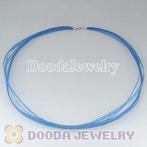 42cm European Style Blue Silk Necklace with sterling silver clasp