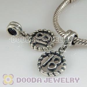 925 Sterling Silver European Charms Dangle lucky number 18