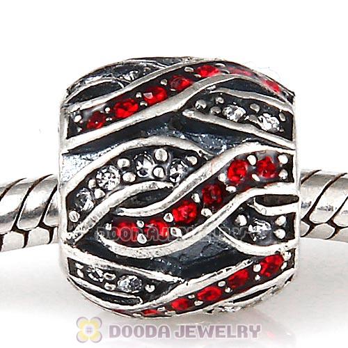 Sterling Silver Entwined Beads with Light Siam and Clear Austrian Crystal