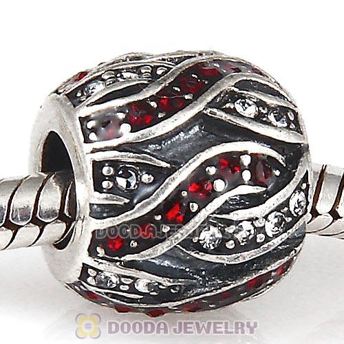 Sterling Silver Entwined Beads with Siam and Clear Austrian Crystal