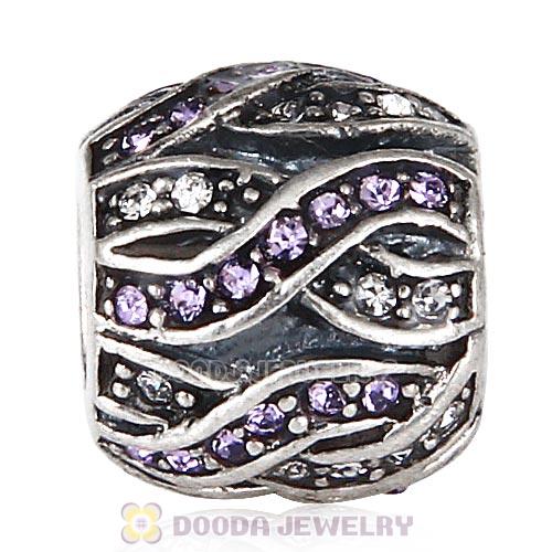 Sterling Silver Entwined Beads with Violet and Clear Austrian Crystal
