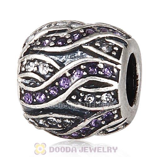 Sterling Silver Entwined Beads with Tanzanite and Clear Austrian Crystal