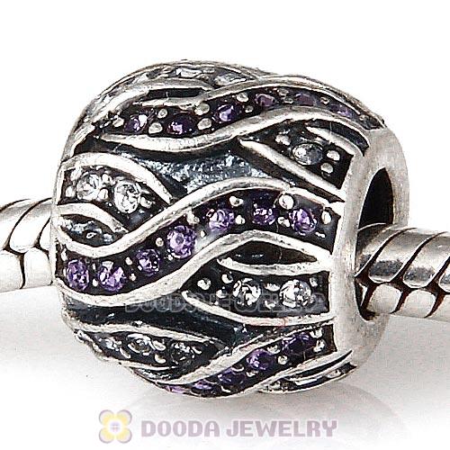 Sterling Silver Entwined Beads with Tanzanite and Clear Austrian Crystal