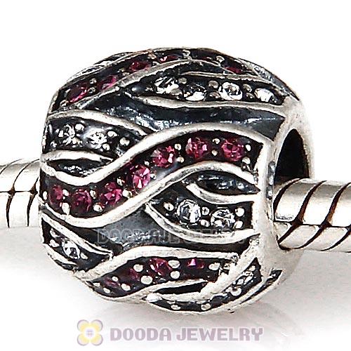 Sterling Silver Entwined Beads with Amethyst and Clear Austrian Crystal