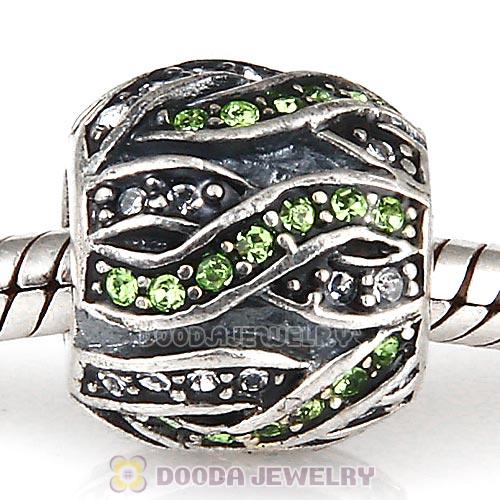 Sterling Silver Entwined Beads with Peridot and Clear Austrian Crystal