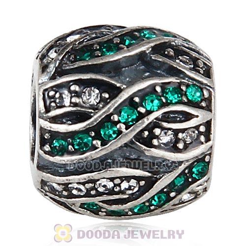Sterling Silver Entwined Beads with Emerald and Clear Austrian Crystal