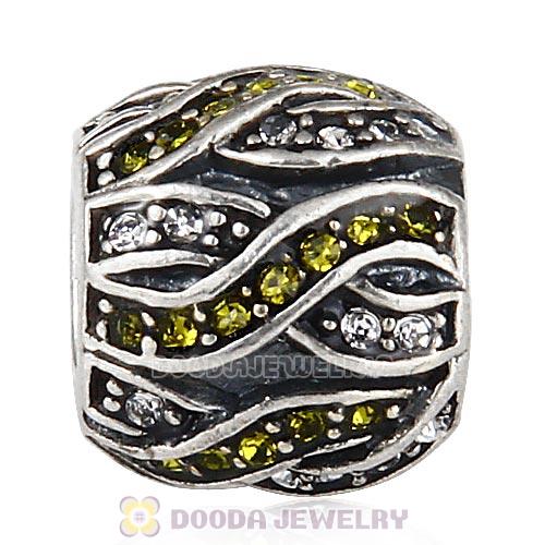 Sterling Silver Entwined Beads with Olivine and Clear Austrian Crystal
