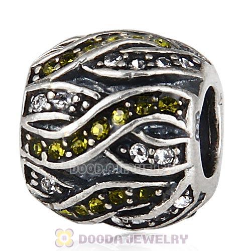 Sterling Silver Entwined Beads with Olivine and Clear Austrian Crystal