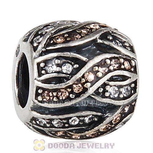 Sterling Silver Entwined Beads with Light Peach and Clear Austrian Crystal