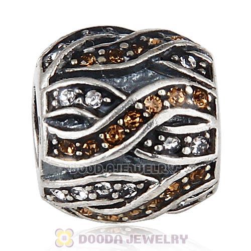 Sterling Silver Entwined Beads with Smoked Topaz and Clear Austrian Crystal