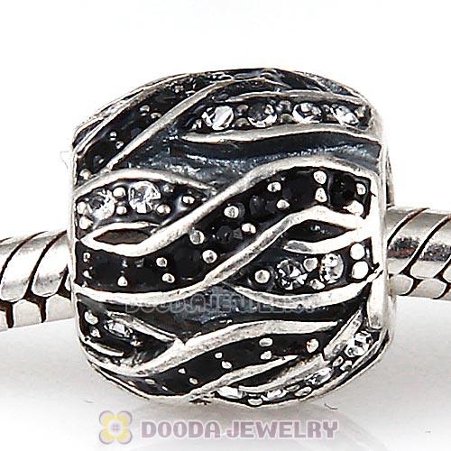 Sterling Silver Entwined Beads with Jet and Clear Austrian Crystal