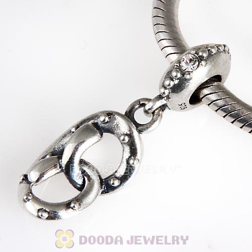 European Sterling Silver Pretzel Dangle Beads with Clear Austrian Crystal