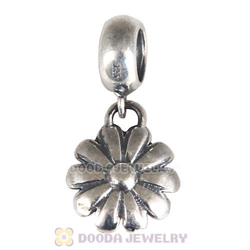 European Sterling Silver Gerbera Dangle Beads with Clear Austrian Crystal