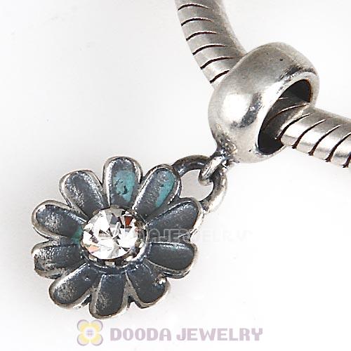 European Sterling Silver Gerbera Dangle Beads with Clear Austrian Crystal