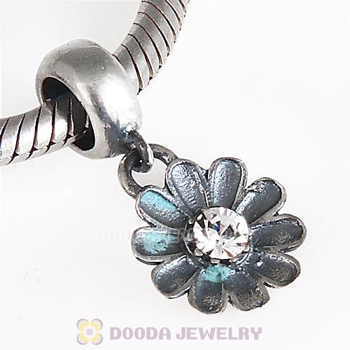European Sterling Silver Gerbera Dangle Beads with Clear Austrian Crystal