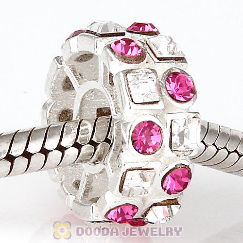 Sterling Silver Stepping Stones Beads with Rose and Clear Austrian Crystal