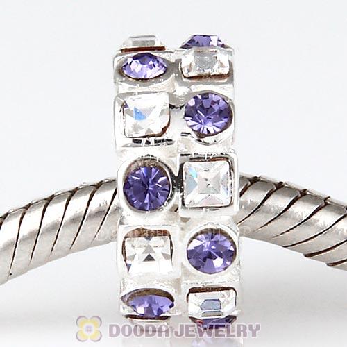 Sterling Silver Stepping Stones Beads with Tanzanite and Clear Austrian Crystal