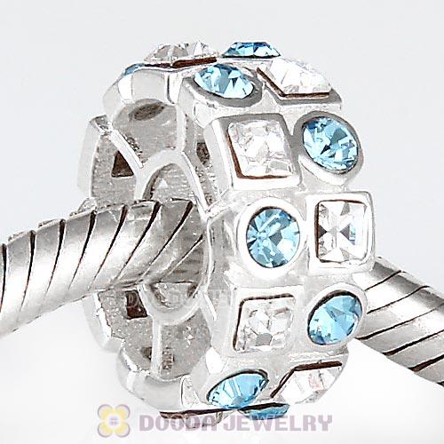 Sterling Silver Stepping Stones Beads with Aquamarine and Clear Austrian Crystal