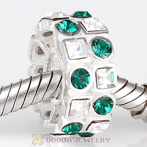 Sterling Silver Stepping Stones Beads with Emerald and Clear Austrian Crystal