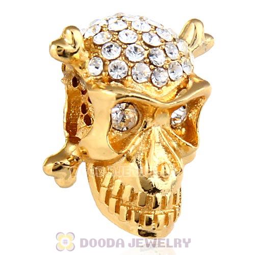 Sterling Silver Gold Plated Skull Beads with Clear Austrian Crystal