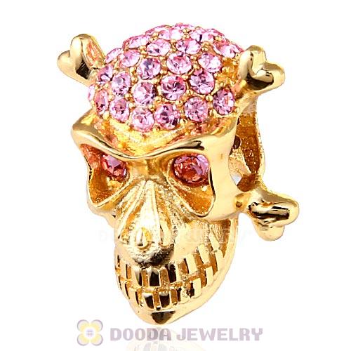 Sterling Silver Gold Plated Skull Beads with Light Rose Austrian Crystal