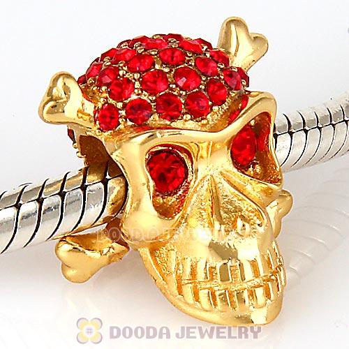 Sterling Silver Gold Plated Skull Beads with Light Siam Austrian Crystal