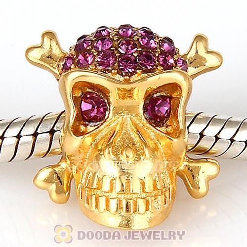 Sterling Silver Gold Plated Skull Beads with Amethyst Austrian Crystal