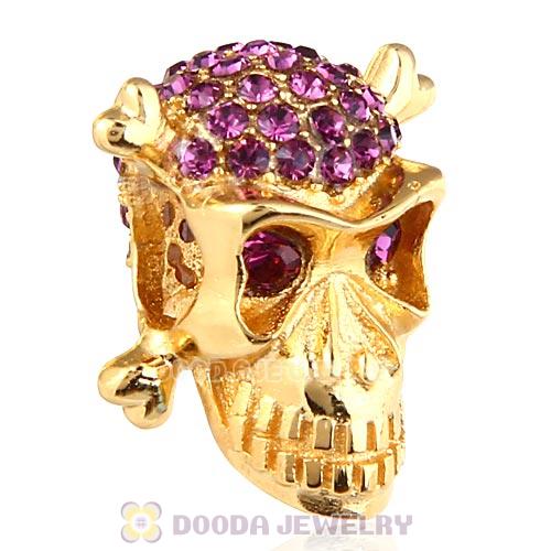Sterling Silver Gold Plated Skull Beads with Amethyst Austrian Crystal