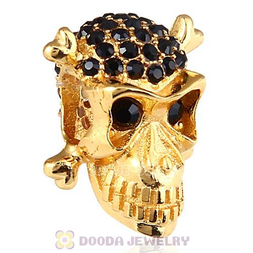 Sterling Silver Gold Plated Skull Beads with Jet Austrian Crystal