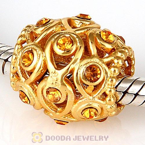 Sterling Silver Gold Plated Ocean Treasures Beads with Topaz Austrian Crystal