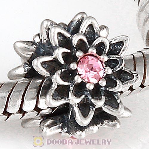 Sterling Silver Edelweiss Beads with Light Rose Austrian Crystal