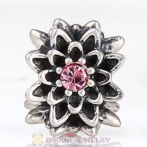 Sterling Silver Edelweiss Beads with Light Rose Austrian Crystal