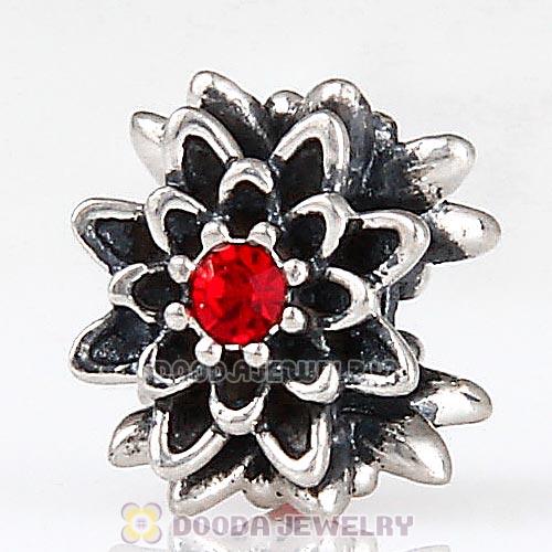 Sterling Silver Edelweiss Beads with Light Siam Austrian Crystal