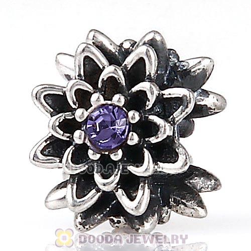 Sterling Silver Edelweiss Beads with Tanzanite Austrian Crystal